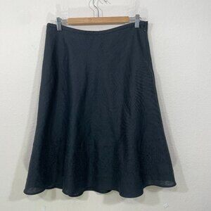 Rafaella 100% Linen Skirt Sz 12 Embroidered‎ Eyelet A-Line Lined Black Knee Long